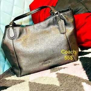 Metallic coach shoulder bag